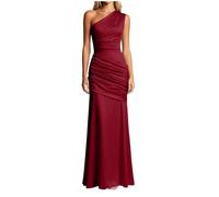 Vestido de Fiesta Slim Fit Cuello Cuadrado Vestido de Dama Honor Sin Mangas Elegante Vestidos Mujer Escote de un Hombro y Dobladillo Drapeado Fiesta Formal Vestidos Invitado Boda Graduación