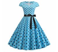 Vestido de fiesta vintage de los años 50 con lunares para mujer, solapa de doble botonadura, manga corta, estilo rockabilly, 1a-azul cielo, XXL