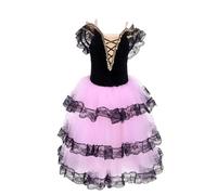 Vestido de Flamenco español para niñas Falda de competición Jazz para salón de Baile Disfraces de Fiesta y competición para niños,Rosado,150