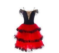 Vestido de Flamenco español para niñas Falda de competición Jazz para salón de Baile Disfraces de Fiesta y competición para niños,Rojo,170