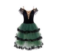 Vestido de Flamenco para niñas, Vestido de Danza del Vientre española Vestido de Fiesta de Carnaval cumpleaños y Festival,Verde,150