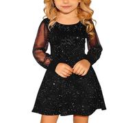 Vestido de Formal e Informal para Niñas con Mangas Largas y Detalles de Malla en Talle (Black, 4-5 Years)