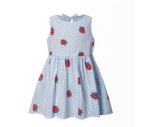 Vestido de Fresa para niñas, sin Mangas, Estilo Princesa, Informal, Verano, con Falda, Lino, Bordado y fácil Lavar, Ideal Fiesta, Moda 2025 Elegante/g