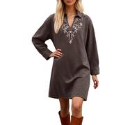 Vestido de Gamuza para Mujer Boho Vestido Corto de Gamuza Estilo Retro Vestidos Casuales Estilo Vaquera Occidental Escote en V Vestidos Primavera Manga Larga con Estampados Trajes de Cosplay