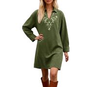 Vestido de Gamuza para Mujer Boho Vestido Corto de Gamuza Estilo Retro Vestidos Casuales Estilo Vaquera Occidental Escote en V Vestidos Primavera Manga Larga con Estampados Trajes de Cosplay