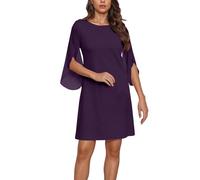 Vestido de gasa para mujer, corto, recto, sin cintura, vestido de túnica para mujer, de verano, de manga corta, ligero y aireado, vestido de cóctel, largo hasta la rodilla, cuello redondo, vestido de