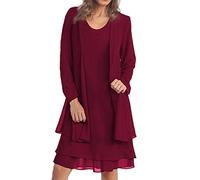 Vestido de gasa para mujer, de manga larga, elegante, largo hasta la rodilla, vestido de noche, sin mangas, de dos piezas, de cóctel, vestido de fiesta