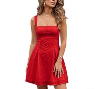 Vestido de graduación para mujer, sin mangas, acampanado, con volantes, con lazo, para vacaciones de verano, vacaciones, playa, blanco, rojo, vestido formal, ocasión, estilo de moda (L rojo)