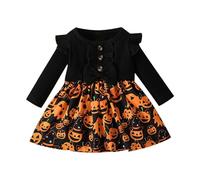 Vestido de Halloween Manga Larga Acanalado con Pajarita para niñas pequeñas, Informal, Fiesta Escolar, otoño e Invierno, bebés 3 a 24 Meses Faldas Vaqueras Mujer