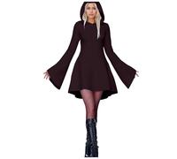 Vestido de Halloween para mujer, con capucha, vestido de vampiro, disfraz de fiesta, vestido medieval con capucha, vestido de una línea A, vestido de bruja gótica, divertido, renacentista, disfraz de