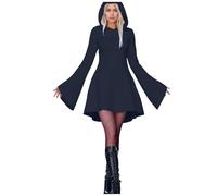 Vestido de Halloween para mujer, con capucha, vestido de vampiro, disfraz de fiesta, vestido medieval con capucha, vestido de una línea A, vestido de bruja gótica, divertido, renacentista, disfraz de