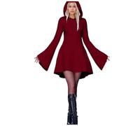 Vestido de Halloween para mujer, con capucha, vestido de vampiro, disfraz de fiesta, vestido medieval con capucha, vestido de una línea A, vestido de bruja gótica, divertido, renacentista, disfraz de