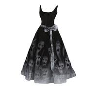 Vestido de Halloween para mujer con tirantes y vestido largo para mujer, estampado de sangre de terror aterrador, sexy clásicos, chic trapecio dobladillo, corte holgado, cosplay vintage medieval
