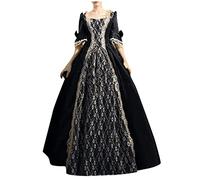 Vestido de Halloween para mujer, retro, con volantes, encaje, retazos, cintura alta, medieval, reina, princesa, formal, vestido de noche para mujer, disfraz de Halloween para fiesta, atuendo vintage