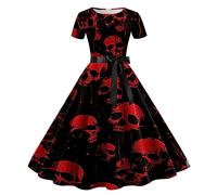 Vestido De Halloween Para Mujer Retro Los AñOs 50 CóCtel GóTico Noche Con Ribete Trajes Adultos Vendaje