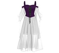 Vestido de Halloween para mujer, vintage, elegante, acampanado, gótico, talla grande, hombros descubiertos, manga mariposa, con cordones, vestido medieval para cosplay, fiesta, cóctel, vestido