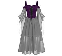 Vestido de Halloween para mujer, vintage, elegante, acampanado, gótico, talla grande, hombros descubiertos, manga mariposa, con cordones, vestido medieval para cosplay, fiesta, cóctel, vestido