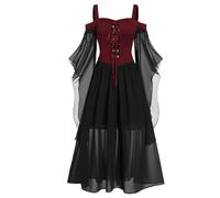 Vestido de Halloween para mujer, vintage, elegante, vestido gótico acampanado para mujer, talla grande, con mangas con volantes, vestidos medievales, para fiesta de noche, graduación, cóctel
