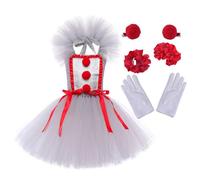 Vestido de Halloween para niñas, vestido de cosplay lindo, disfraz de falda de terror para de cumpleaños de Halloween Pennywises con guantes y horquilla para el pelo