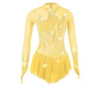 Vestido De Hielo De Patinaje For Niñas Y Mujeres, Competencia Profesional Amarillo Hecho A Mano De Patinaje Artístico Del Traje Hecho A La Orden Del Vestido Largo Con Mangas(XXL)