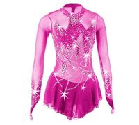 Vestido De Hielo De Patinaje For Niñas Y Mujeres, Competencia Profesional Rosa Roja Hecha A Mano De Patinaje Artístico Del Traje Hecho A La Orden Del Vestido Largo Con Mangas(XXL)