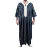 Vestido de hombre musulmán túnica kaftán Oriente Medio túnicas sauditas turcas ropa Thobe ropa de oración estampado bolsillos vestidos manga corta manga larga túnica musulmana, marine, XL