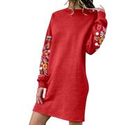 Vestido de invierno para mujer, largo hasta la rodilla, manga larga | Vestidos de fiesta para mujer, de gran tamaño, cómodos, para mantener el calor, vestidos cortos de manga floral para uso
