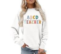 Vestido de invierno para mujer, sudadera de manga larga para profesor, sudadera gráfica para profesores, con estampado de espalda a la escuela, hombros superpuestos, Jack Jersey para niños, Blanco, L