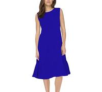 Vestido de invitada de boda atado de color liso con cuello redondo, azul, 3XL