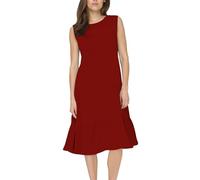 Vestido de invitada de boda atado de color liso con cuello redondo, rosso, XL