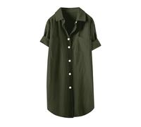 Vestido de invitada de boda con cuello en V, vestido de manga corta con cuello en V, vestido camisero holgado, Verde, 1, M