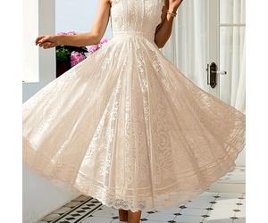 Vestido de Invitada de Boda para Mujer, y Elegante Vestido Maxi Acampanado de Encaje, Vestido de Encaje sin Estilo Vintage, Adecuado para Vestido de Damas de Honor, de Noche, Citas Románticas