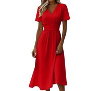 Vestido de invitado de boda festivo de verano para mujer largo - elegante vestido de verano curvado entallado ligero línea A vestido midi cuello en V cintura alta vestidos de verano aireado manga