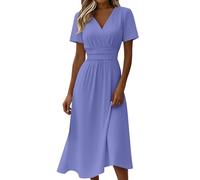 Vestido de invitado de boda festivo de verano para mujer largo - elegante vestido de verano curvado entallado ligero línea A vestido midi cuello en V cintura alta vestidos de verano aireado manga