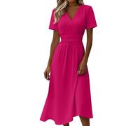 Vestido de invitado de boda festivo de verano para mujer largo - elegante vestido de verano curvado entallado ligero línea A vestido midi cuello en V cintura alta vestidos de verano aireado manga
