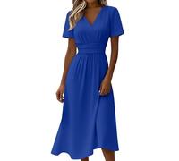 Vestido de invitado de boda festivo de verano para mujer largo - elegante vestido de verano curvado entallado ligero línea A vestido midi cuello en V cintura alta vestidos de verano aireado manga