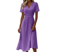 Vestido de invitado de boda festivo de verano para mujer largo - elegante vestido de verano curvado entallado ligero línea A vestido midi cuello en V cintura alta vestidos de verano aireado manga