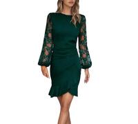 Vestido de invitado de boda para mujer, manga larga, encaje envolvente, cuello en V, vestidos de noche, elegante, para bodas, como invitado de cóctel, corto, línea A, plisado, vestido de fiesta, tul