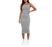 Vestido de jersey para mujer, cuello halter, sin mangas, de punto acanalado, sexy, entallado, gris, XL