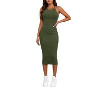 Vestido de jersey para mujer, cuello halter, sin mangas, de punto acanalado, sexy, entallado, verde, XL