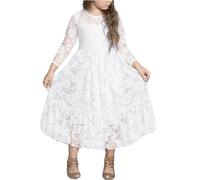 Vestido de la Princesa para Las niñas,Las niñas Vestido de Encaje de Flores,Elegante Vestido de cóctel,Bautizo Carnaval de Navidad de la Bola del Partido,Blanco,130CM