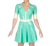 Vestido De Látex Con Medias Mangas Uniforme De Goma Cremallera En La Espalda Decoración Cruzada,rosa Rojo W Blanco,Pequeño