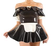 Vestido De Látex Con Puños, Delantal, Cremallera En La Parte Posterior Del Tubo, Lazos, Uniforme De Goma, Mono Ajustado, Trans,Púrpura Con Blanco,extragrande