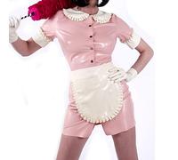 Vestido De Látex De Sirvienta Francesa Con Botones De Delantal, Uniforme De Goma Frontal,Negro Con Blanco,Grande