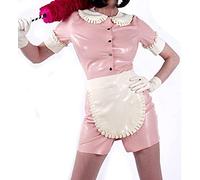 Vestido De Látex De Sirvienta Francesa Con Botones De Delantal, Uniforme De Goma Frontal,Trans Morado W Blanco,XX-Grande