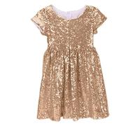 Vestido de lentejuelas brillantes con lazo: vestidos de niña vestidos festivos y vestidos de noche elegantes. Top disfraces de carnaval para niños para fiestas. ¡El éxito del verano!, Oro Rosa, 6-7