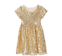 Vestido de lentejuelas brillantes con lazo: vestidos de niña vestidos festivos y vestidos de noche elegantes. Top disfraces de carnaval para niños para fiestas. ¡El éxito del verano!, dorado, 6-7 años