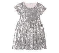 Vestido de lentejuelas brillantes con lazo: vestidos de niña vestidos festivos y vestidos de noche elegantes. Top disfraces de carnaval para niños para fiestas. ¡El éxito del verano!, plata, 3-4 años
