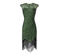 Vestido de lentejuelas con flecos de los años 20 para mujer, vestido de noche de cóctel de los años 20 del Gran Gatsby, verde, XL
