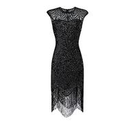 Vestido de lentejuelas con flecos de los años 20 para mujer, vestido de noche de cóctel de los años 20 del Gran Gatsby, Negro, XL